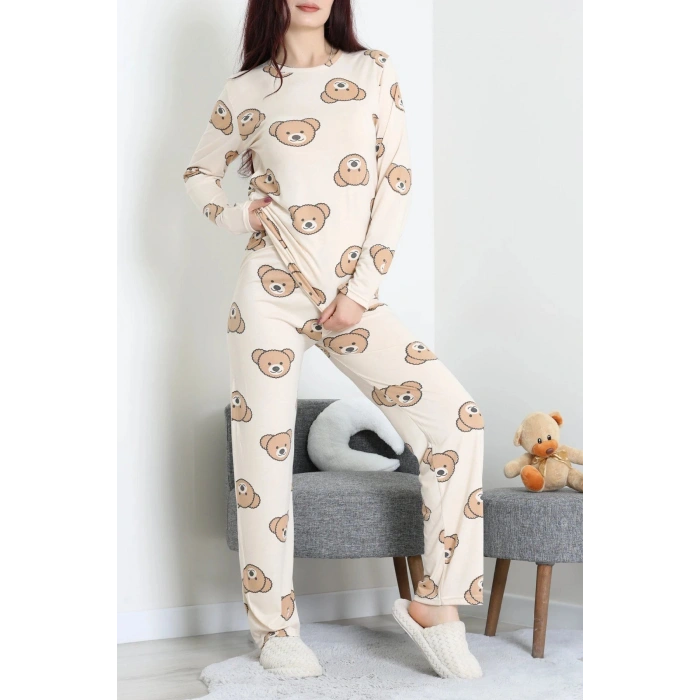 Bisiklet Yaka Uzun Kol Pijama Takımı Ayıkafa - 780.1287.