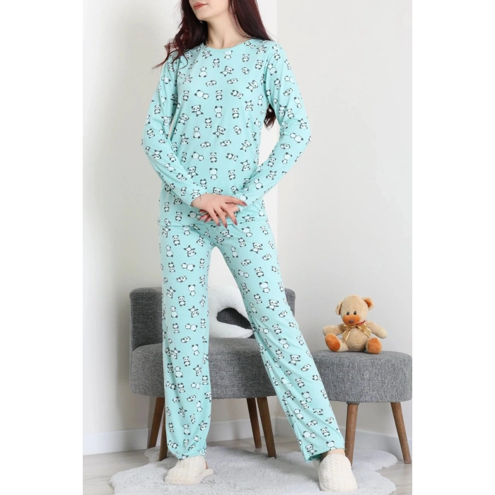 Bisiklet Yaka Uzun Kol Pijama Takımı Yeşilpanda - 780.1287.