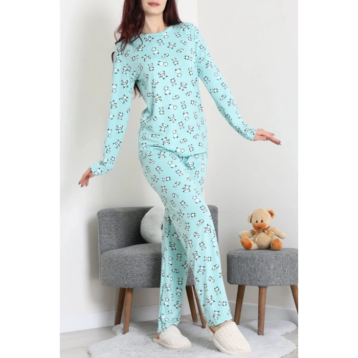 Bisiklet Yaka Uzun Kol Pijama Takımı Yeşilpanda - 780.1287.