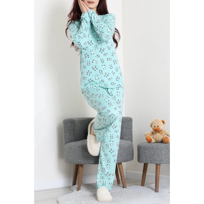 Bisiklet Yaka Uzun Kol Pijama Takımı Yeşilpanda - 780.1287.