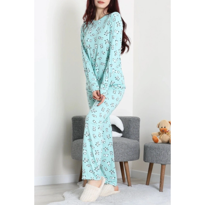 Bisiklet Yaka Uzun Kol Pijama Takımı Yeşilpanda - 780.1287.