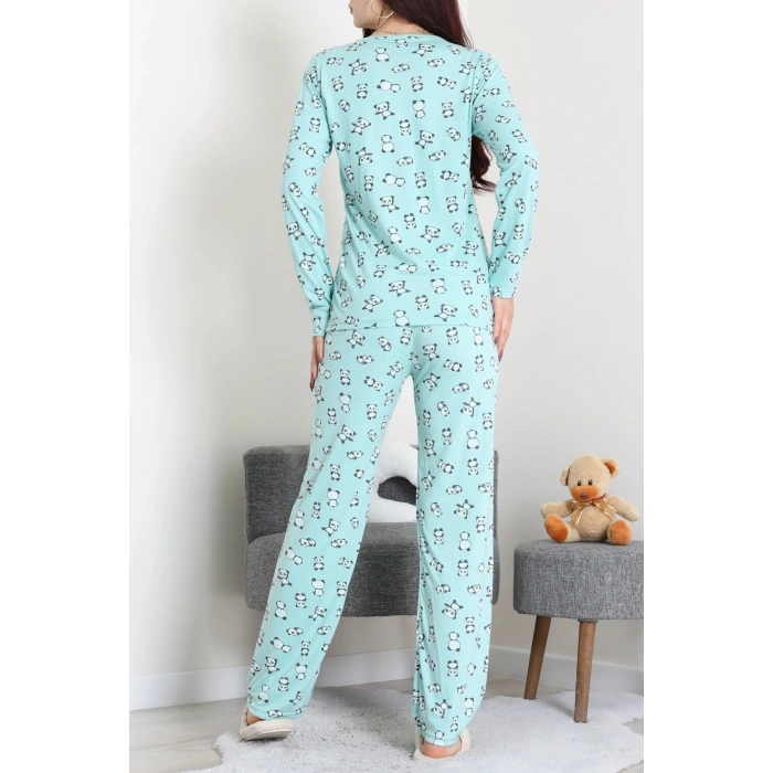 Bisiklet Yaka Uzun Kol Pijama Takımı Yeşilpanda - 780.1287.