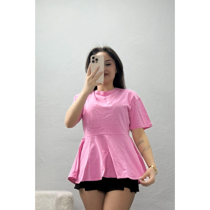 Bisiklet Yaka Volanlı Pamuk Penye Bluz Pembe - 22173.200.