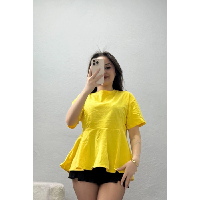 Bisiklet Yaka Volanlı Pamuk Penye Bluz Sarı - 22173.200.