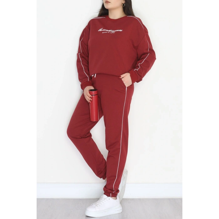 Biyeli 2 İplik Büyük Beden Eşofman Takımı Bordo - 50805.1857.