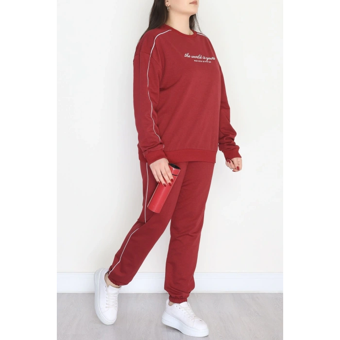 Biyeli 2 İplik Büyük Beden Eşofman Takımı Bordo - 50805.1857.