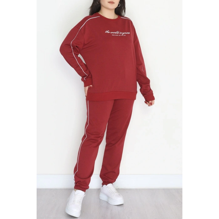 Biyeli 2 İplik Büyük Beden Eşofman Takımı Bordo - 50805.1857.