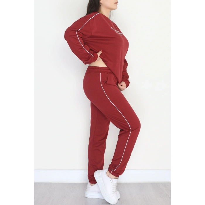 Biyeli 2 İplik Büyük Beden Eşofman Takımı Bordo - 50805.1857.