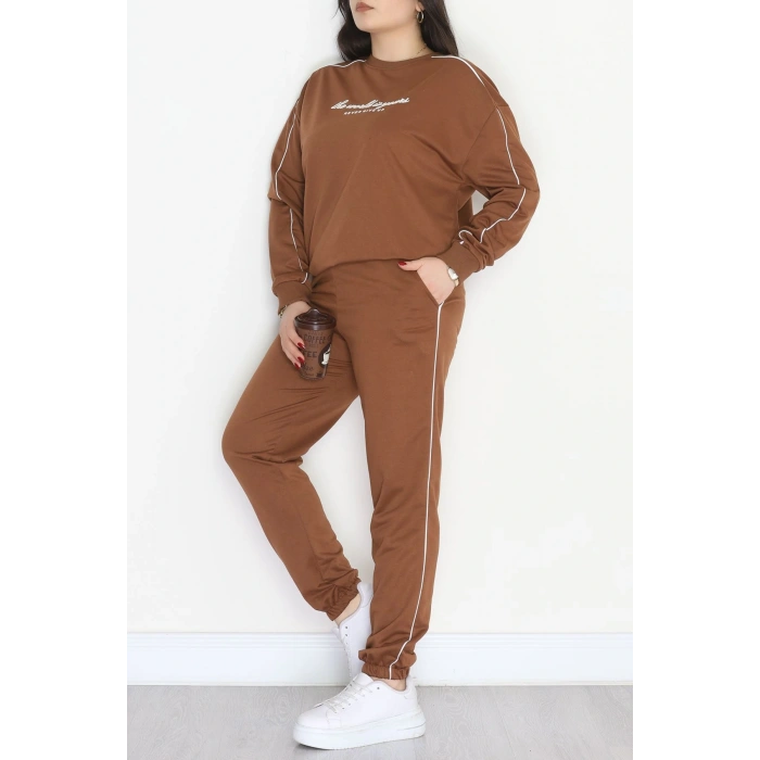 Biyeli 2 İplik Büyük Beden Eşofman Takımı Kahve - 50805.1857.