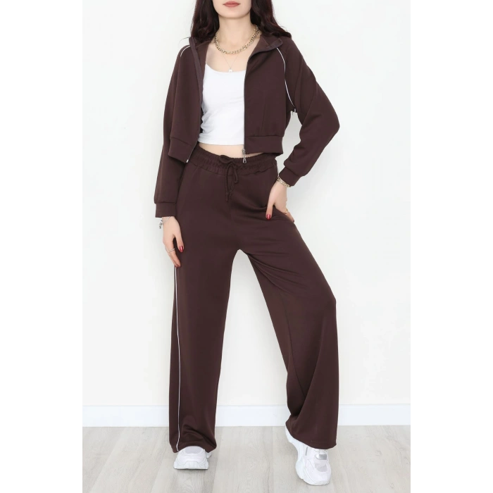 Biyeli Crop Eşofman Takımı Acıkahve - 4130.1247.
