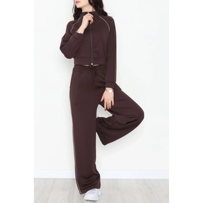 Biyeli Crop Eşofman Takımı Acıkahve - 4130.1247.