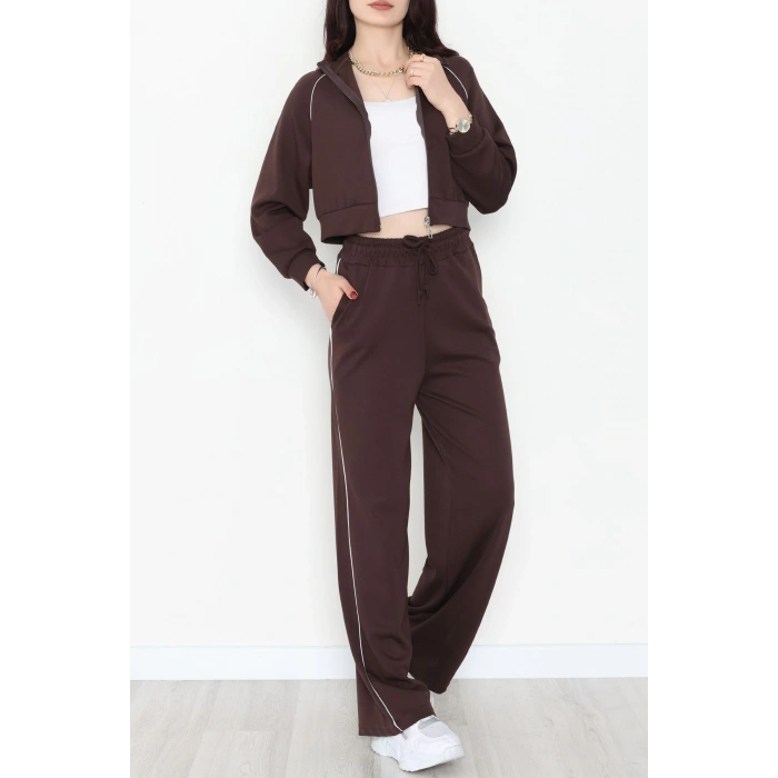 Biyeli Crop Eşofman Takımı Acıkahve - 4130.1247.