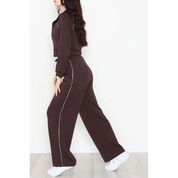 Biyeli Crop Eşofman Takımı Acıkahve - 4130.1247.
