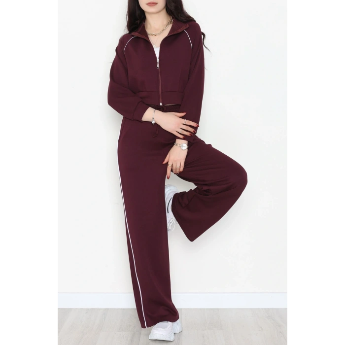 Biyeli Crop Eşofman Takımı Bordo - 4130.1247.