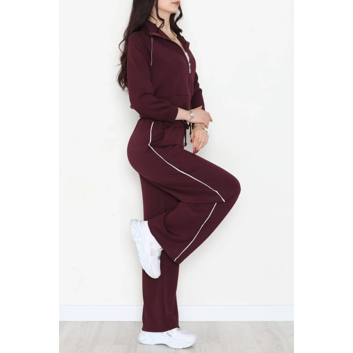 Biyeli Crop Eşofman Takımı Bordo - 4130.1247.
