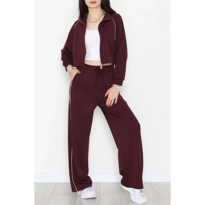 Biyeli Crop Eşofman Takımı Bordo - 4130.1247.
