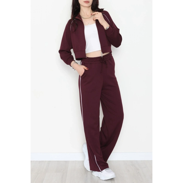 Biyeli Crop Eşofman Takımı Bordo - 4130.1247.