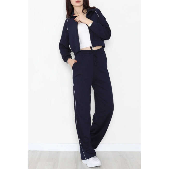 Biyeli Crop Eşofman Takımı Lacivert - 4130.1247.