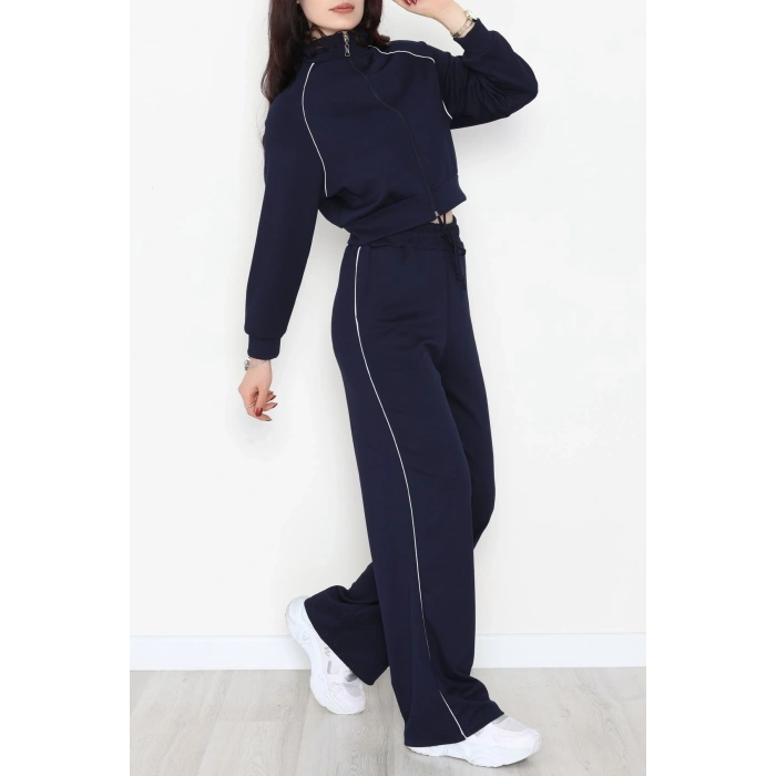 Biyeli Crop Eşofman Takımı Lacivert - 4130.1247.