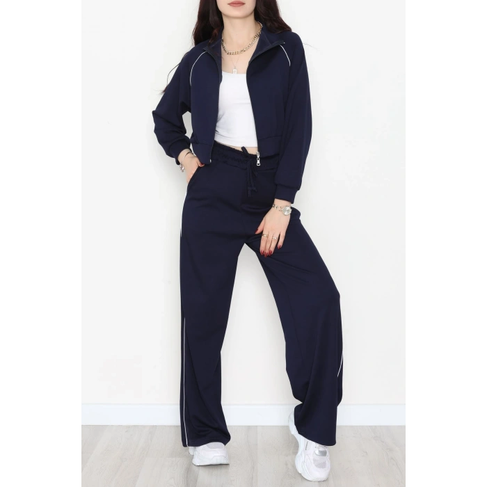 Biyeli Crop Eşofman Takımı Lacivert - 4130.1247.