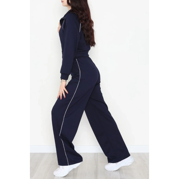 Biyeli Crop Eşofman Takımı Lacivert - 4130.1247.