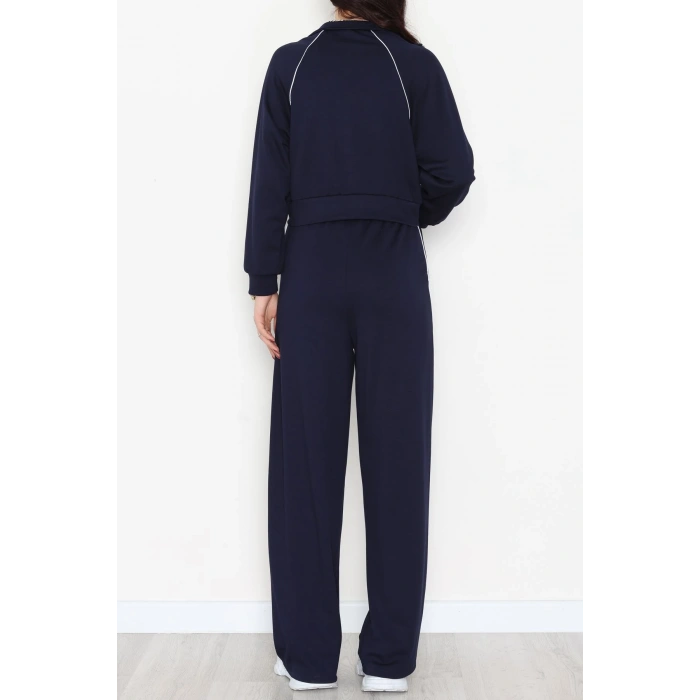 Biyeli Crop Eşofman Takımı Lacivert - 4130.1247.