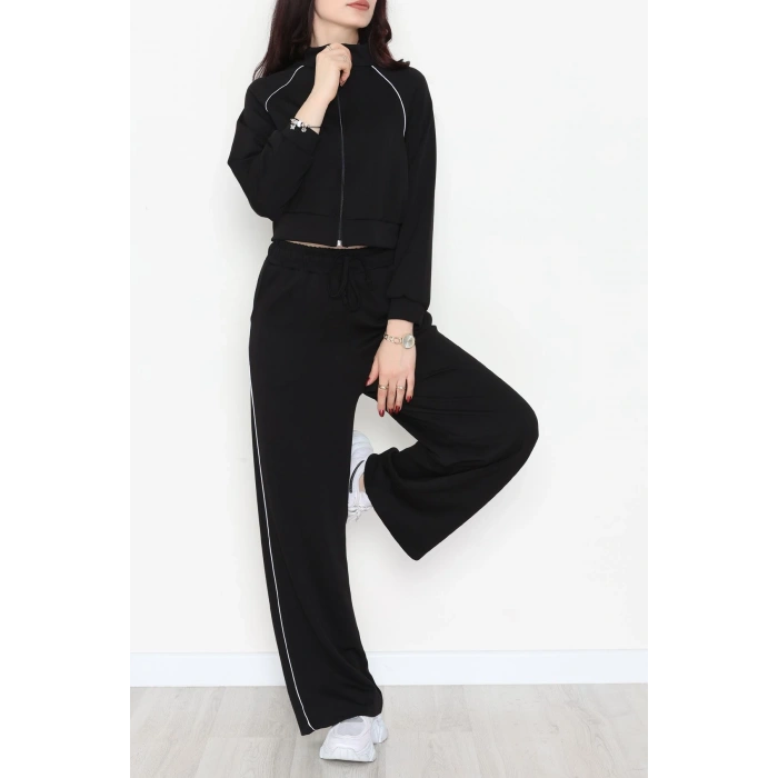 Biyeli Crop Eşofman Takımı Siyah - 4130.1247.