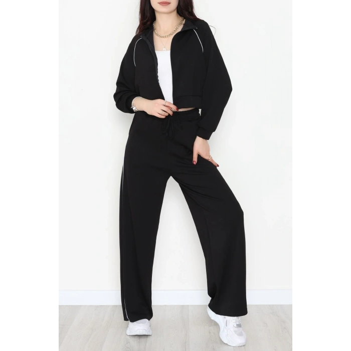 Biyeli Crop Eşofman Takımı Siyah - 4130.1247.