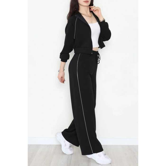 Biyeli Crop Eşofman Takımı Siyah - 4130.1247.