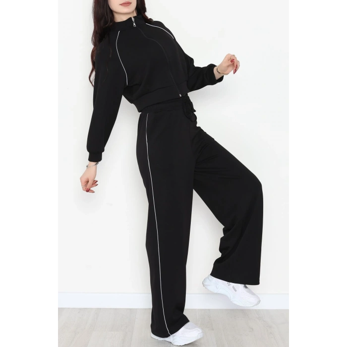 Biyeli Crop Eşofman Takımı Siyah - 4130.1247.