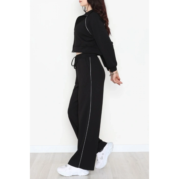 Biyeli Crop Eşofman Takımı Siyah - 4130.1247.