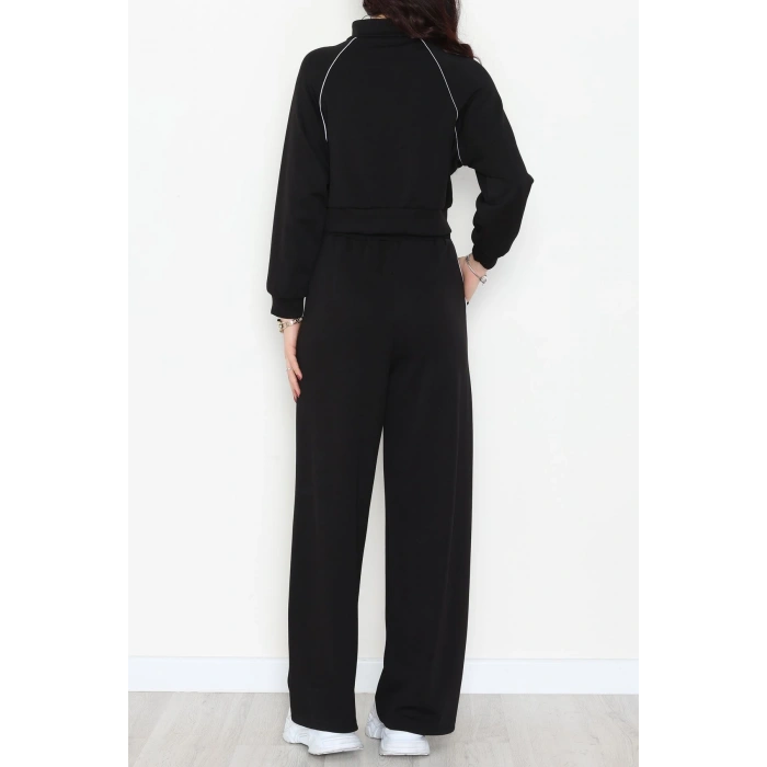 Biyeli Crop Eşofman Takımı Siyah - 4130.1247.