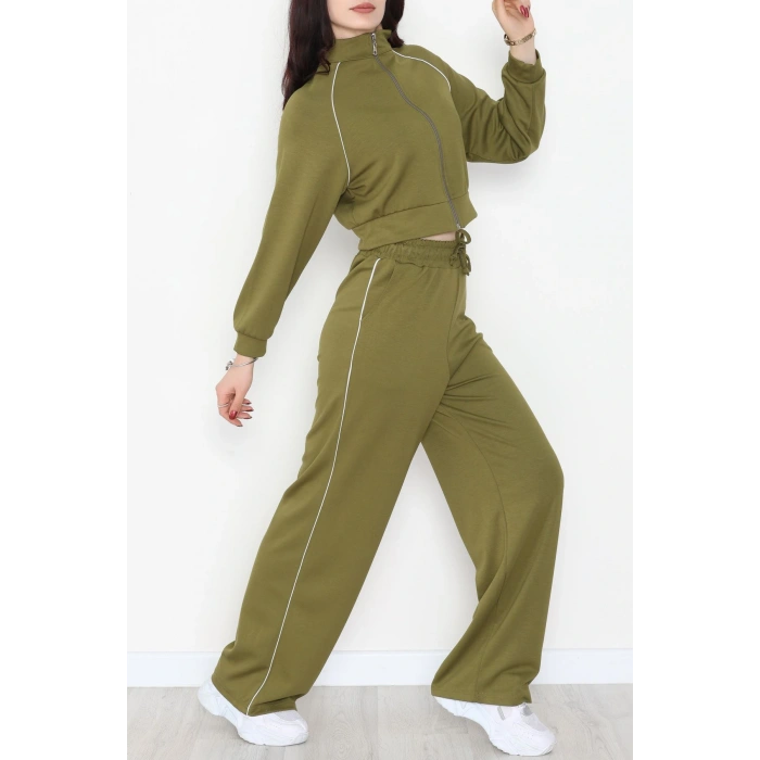 Biyeli Crop Eşofman Takımı Yeşil - 4130.1247.
