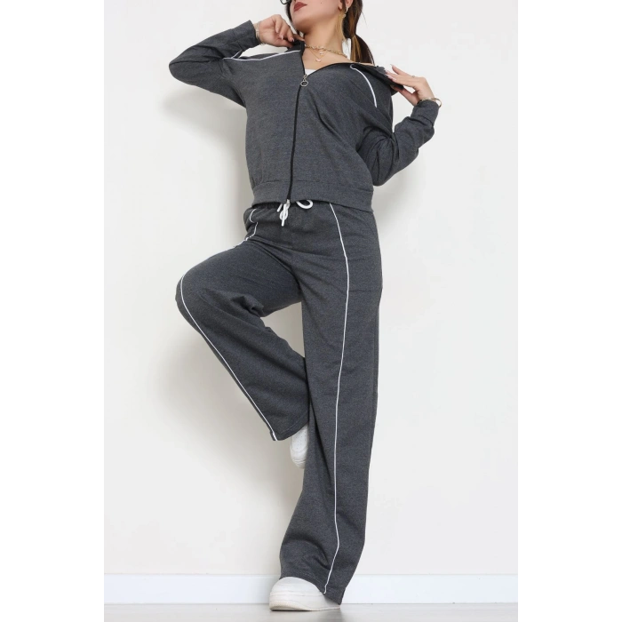 Biyeli Dik Yaka 2 İplik Eşofman Takımı Füme - 40030.1857.