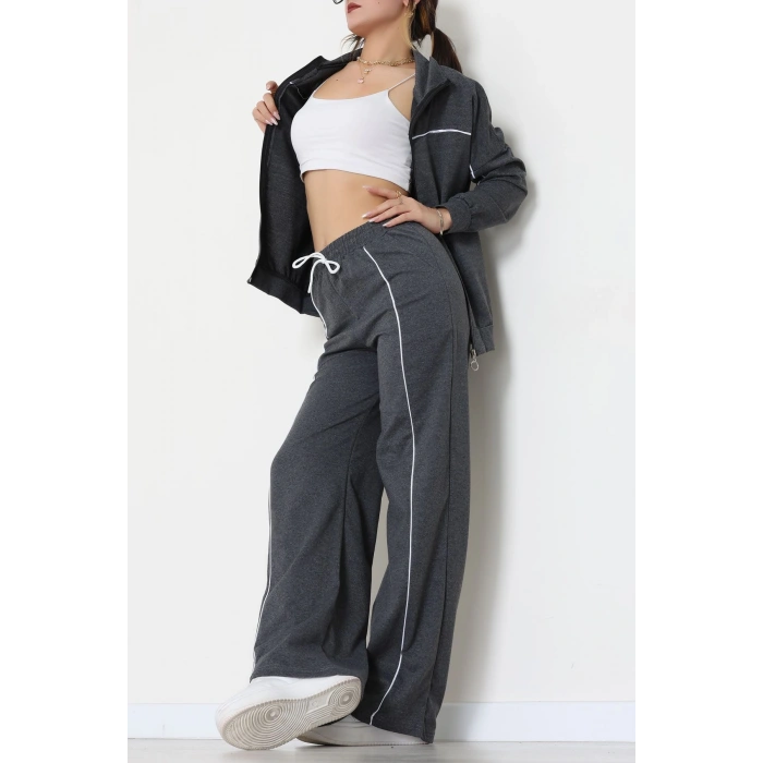 Biyeli Dik Yaka 2 İplik Eşofman Takımı Füme - 40030.1857.