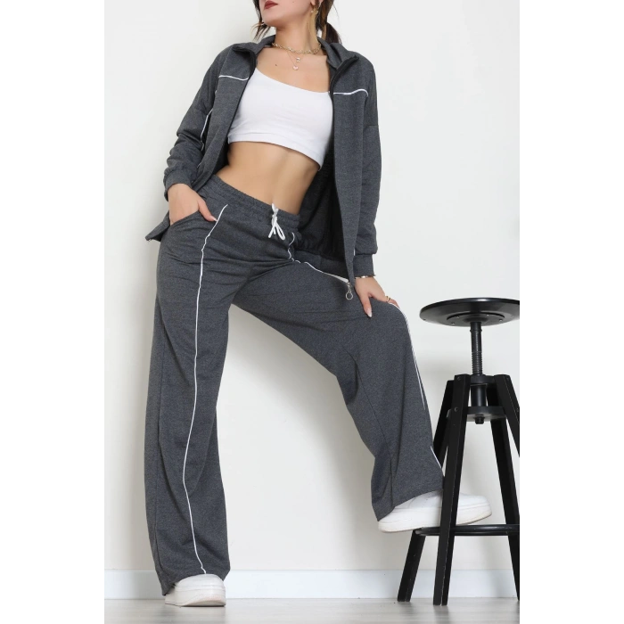 Biyeli Dik Yaka 2 İplik Eşofman Takımı Füme - 40030.1857.