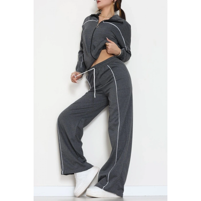 Biyeli Dik Yaka 2 İplik Eşofman Takımı Füme - 40030.1857.