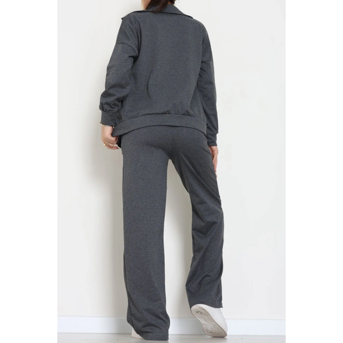 Biyeli Dik Yaka 2 İplik Eşofman Takımı Füme - 40030.1857.