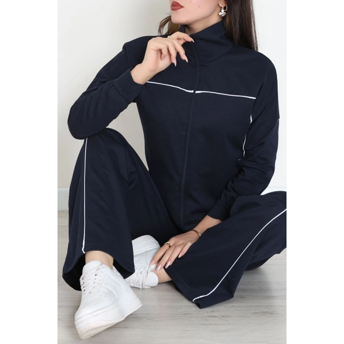 Biyeli Dik Yaka 2 İplik Eşofman Takımı Lacivert - 40030.1857.