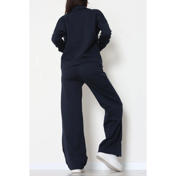 Biyeli Dik Yaka 2 İplik Eşofman Takımı Lacivert - 40030.1857.