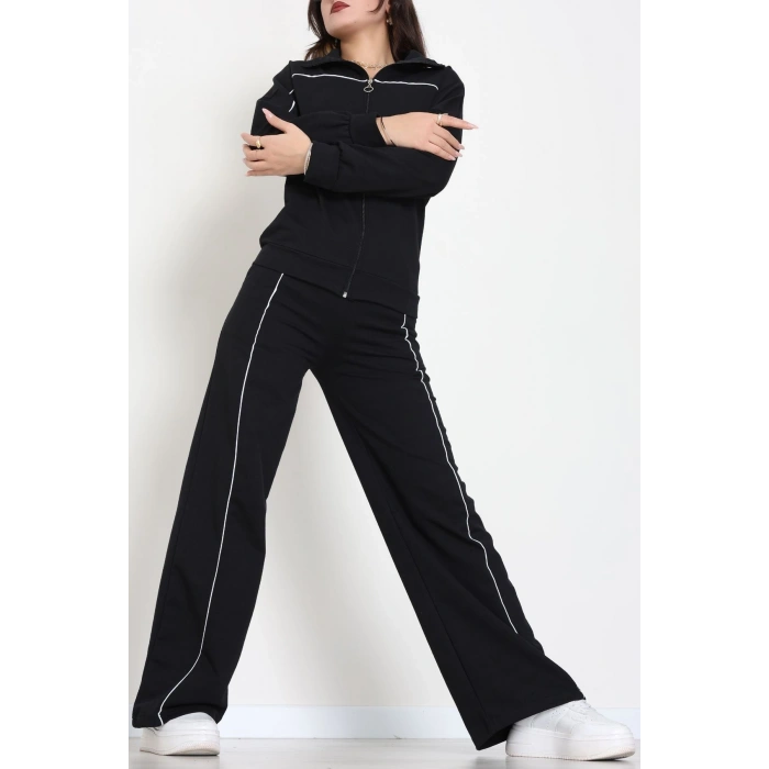 Biyeli Dik Yaka 2 İplik Eşofman Takımı Siyah - 40030.1857.