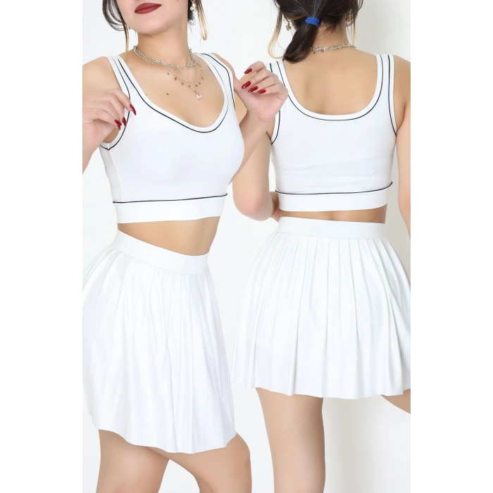 Biyeli Kalın Askılı Crop Atlet Beyaz - 9032.125.