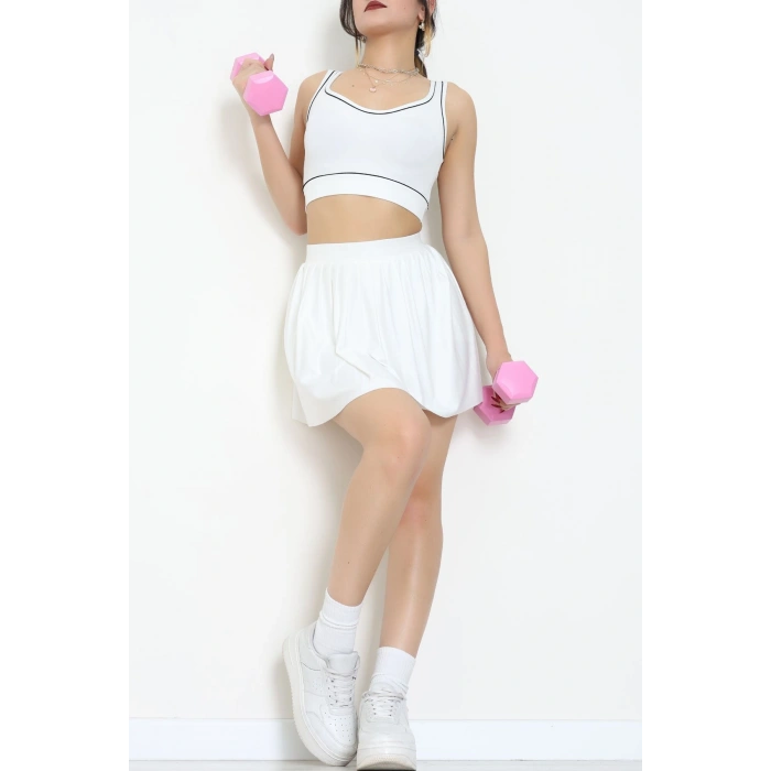 Biyeli Kalın Askılı Crop Atlet Beyaz - 9032.125.