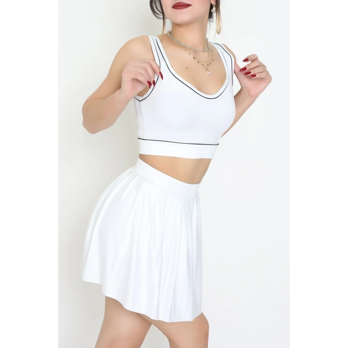 Biyeli Kalın Askılı Crop Atlet Beyaz - 9032.125.