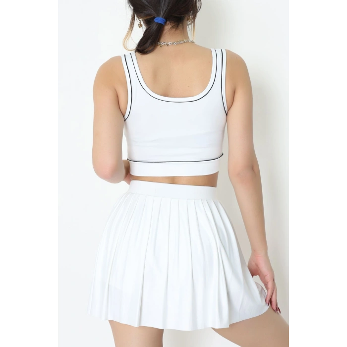 Biyeli Kalın Askılı Crop Atlet Beyaz - 9032.125.