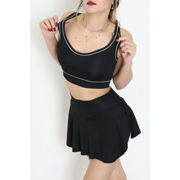 Biyeli Kalın Askılı Crop Atlet Siyah - 9032.125.