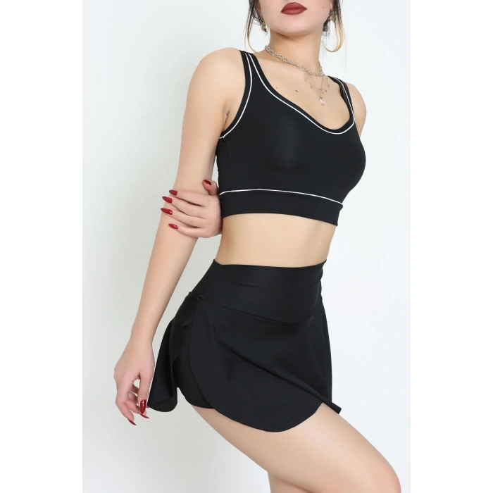 Biyeli Kalın Askılı Crop Atlet Siyah - 9032.125.