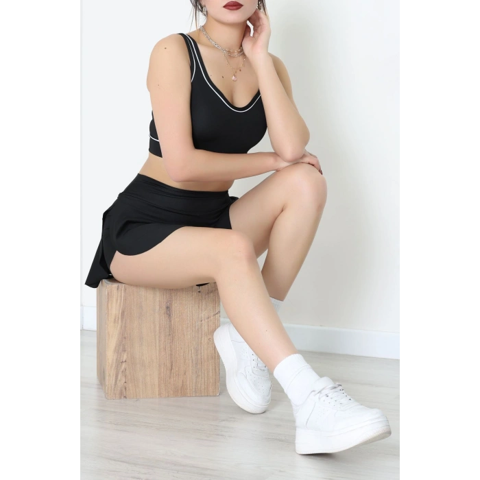 Biyeli Kalın Askılı Crop Atlet Siyah - 9032.125.