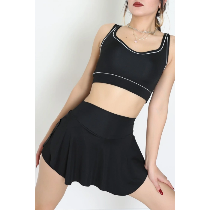 Biyeli Kalın Askılı Crop Atlet Siyah - 9032.125.