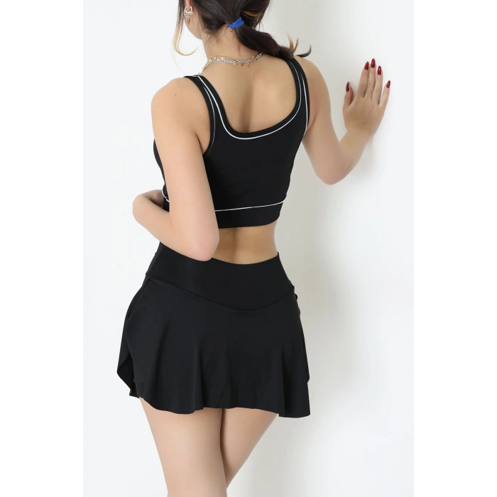 Biyeli Kalın Askılı Crop Atlet Siyah - 9032.125.